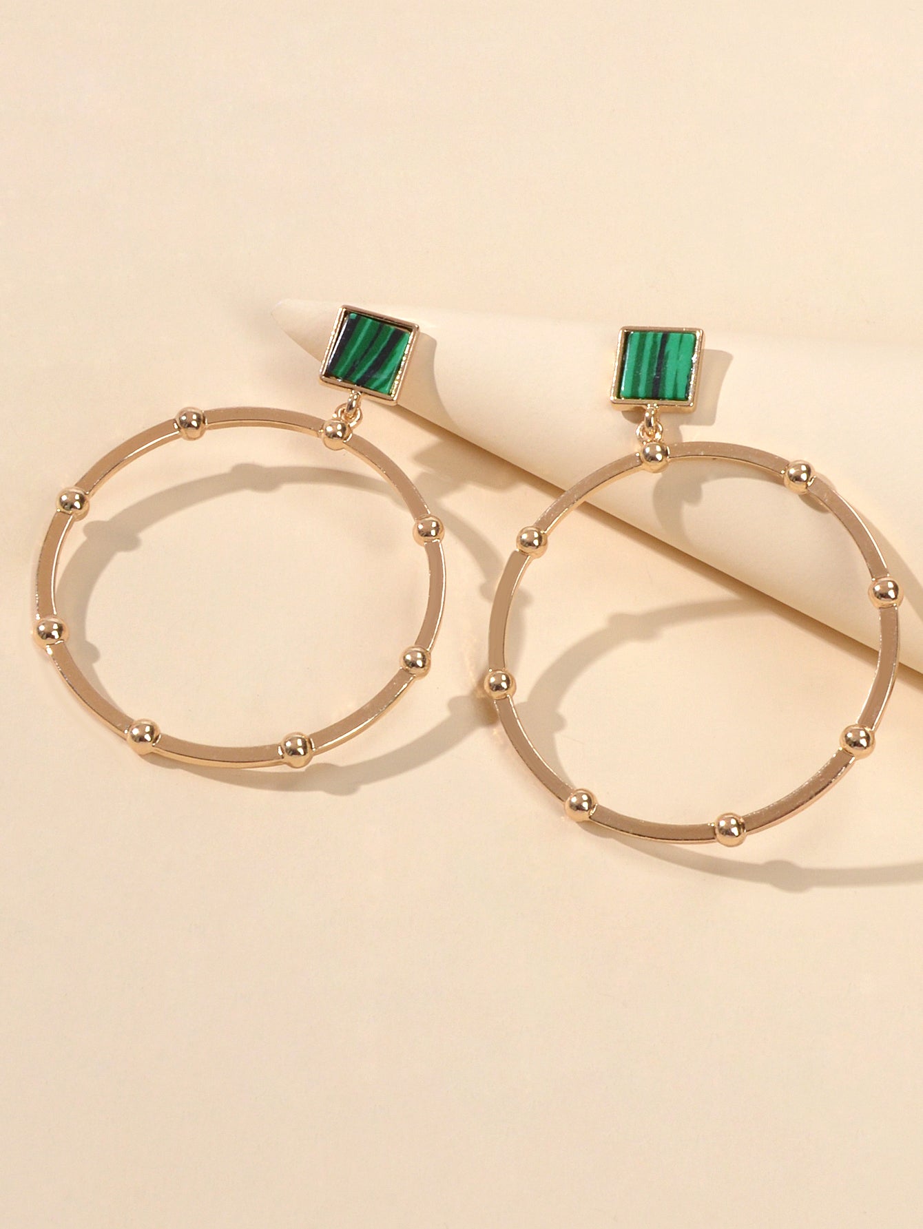 Trendy Jewellery Green Squre Decor Gold Circle Statement Dangle Party Earrings-2