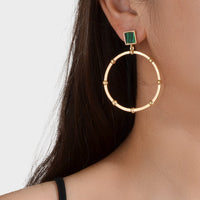 Trendy Jewellery Green Squre Decor Gold Circle Statement Dangle Party Earrings-0