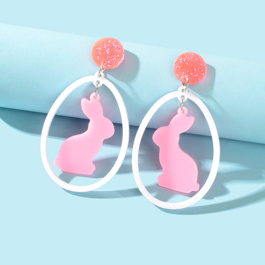 Cute Pink Rabbit Cartoon Animal Acrylic Dangle Aesthetic Lovely Bunny Earrings-0