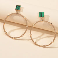 Trendy Jewellery Green Squre Decor Gold Circle Statement Dangle Party Earrings-1