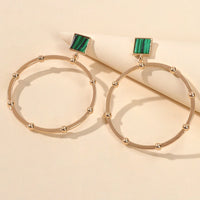 Trendy Jewellery Green Squre Decor Gold Circle Statement Dangle Party Earrings-2