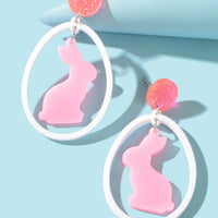 Cute Pink Rabbit Cartoon Animal Acrylic Dangle Aesthetic Lovely Bunny Earrings-2