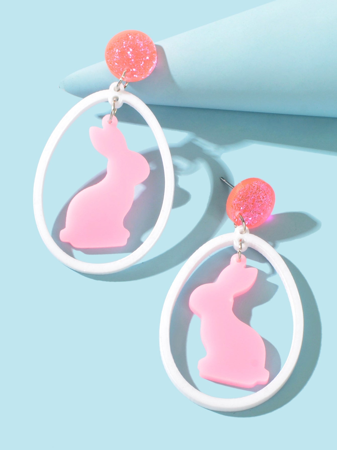 Cute Pink Rabbit Cartoon Animal Acrylic Dangle Aesthetic Lovely Bunny Earrings-2