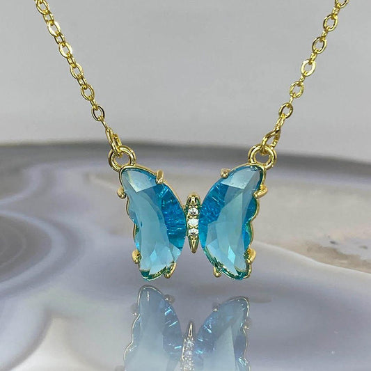 Blushing Butterfly Blue Necklace