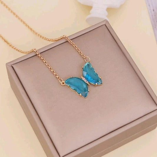 Blushing Butterfly Blue Necklace