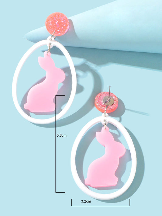 Cute Pink Rabbit Cartoon Animal Acrylic Dangle Aesthetic Lovely Bunny Earrings-3