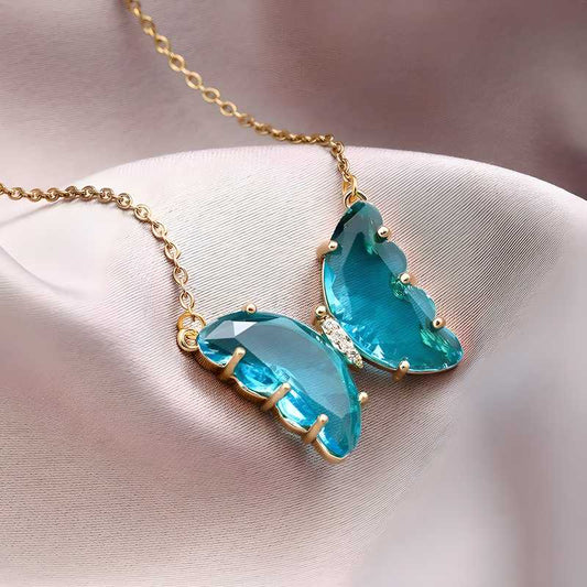 Blushing Butterfly Blue Necklace