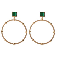 Trendy Jewellery Green Squre Decor Gold Circle Statement Dangle Party Earrings-4