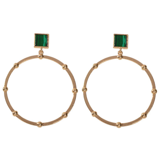 Trendy Jewellery Green Squre Decor Gold Circle Statement Dangle Party Earrings-4